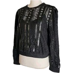 EXPRESS Faux Leather & Lace Long Sleeve Black Top sz Small
